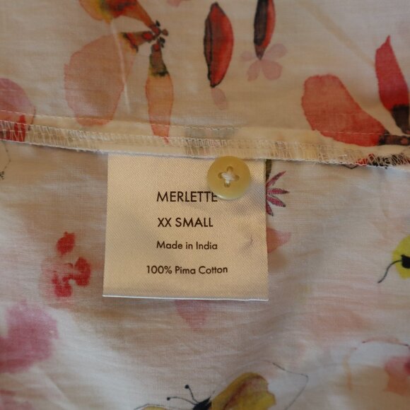 Merlette Crescent Shirt Dress Pink Floral 100% Pima Cotton Size XXS - Picture 8 of 9